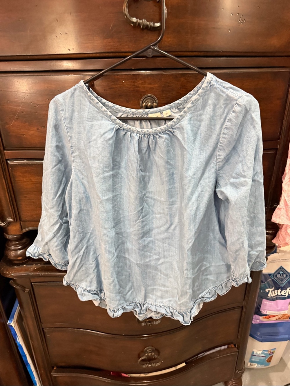 GAP Light Blue Ruffle Hem Peasant Blouse
